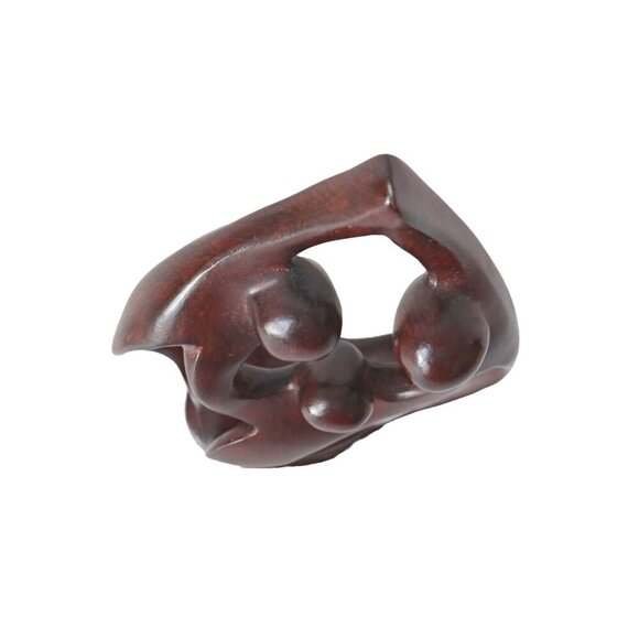 Mid Century Modern Hand Carved Wood Woman Man Parent & Child Sculpture - Picture 5 of 7